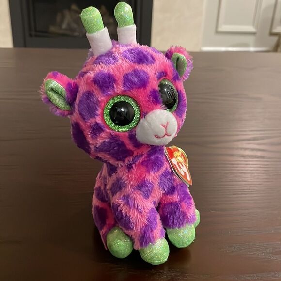 2017 Ty Beanie Boos Gilbert the Pink Purple & Green Giraffe 6” NWT plush Toy - Picture 2 of 9
